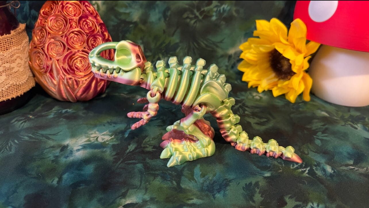 Flexi Trex Skeleton - Articulated for Posing Flexibility, 3D Printed, Perfect for Home Decor ArticulatedMed Green/Copper - Pastel