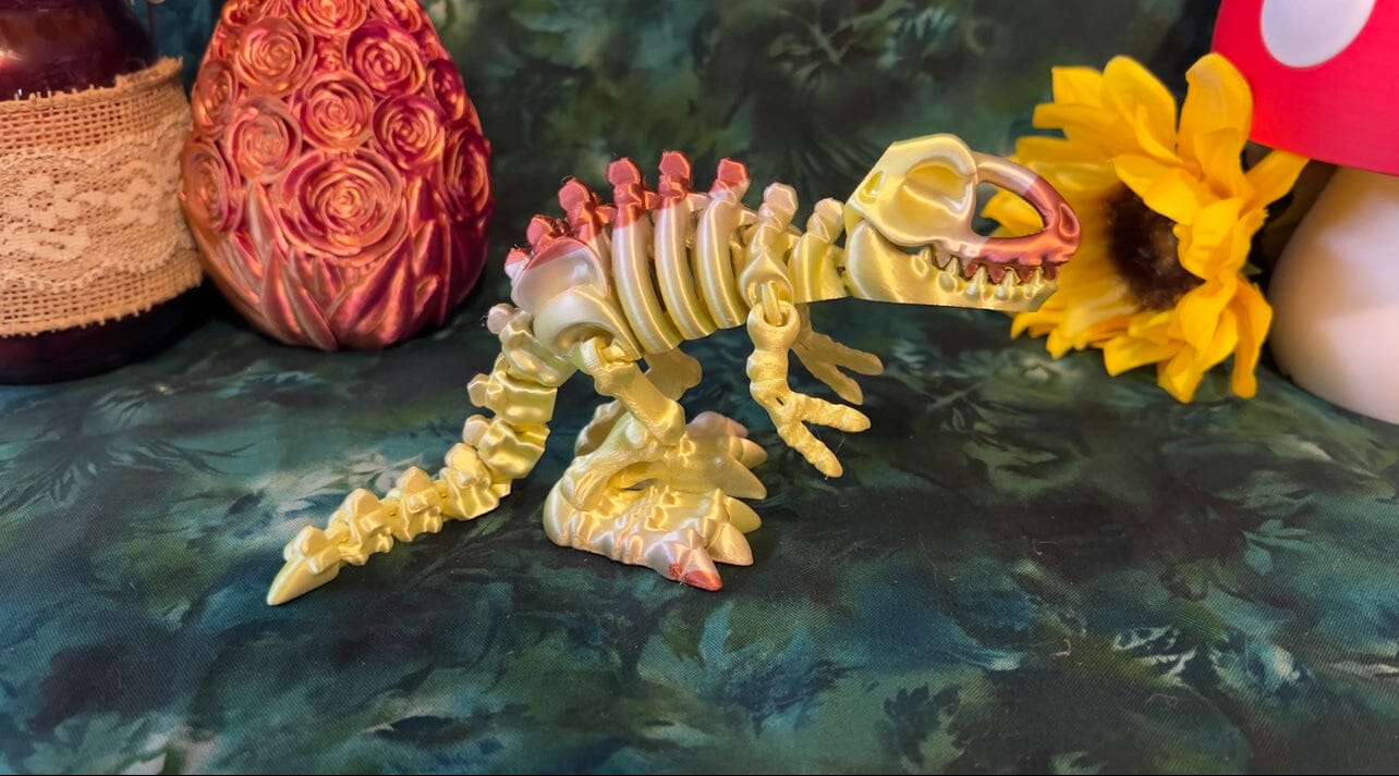 Flexi Trex Skeleton - Articulated for Posing Flexibility, 3D Printed, Perfect for Home Decor ArticulatedMed Yellow/Copper - Pastel