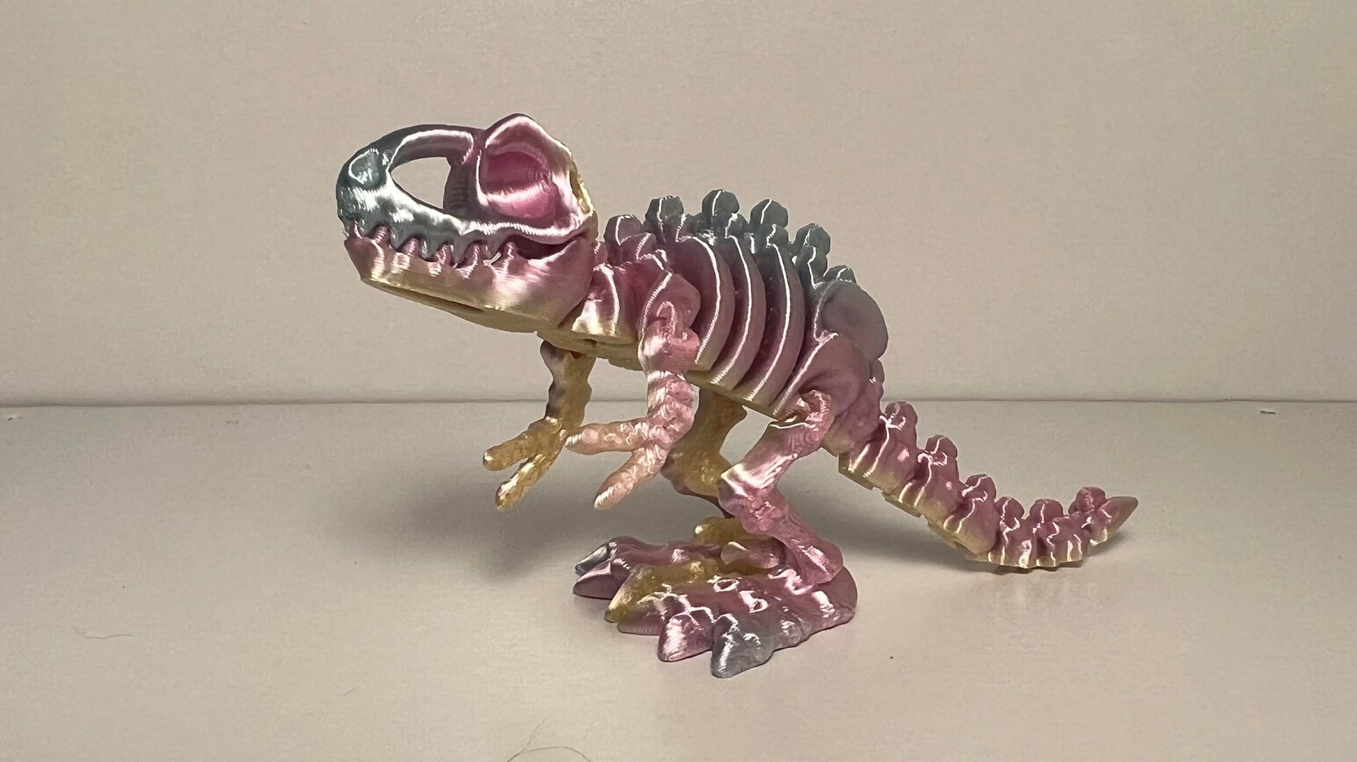 Flexi Trex Skeleton - Articulated for Posing Flexibility, 3D Printed, Perfect for Home Decor ArticulatedSmall Blue/Pink/Yellow - Pastel Rainbow