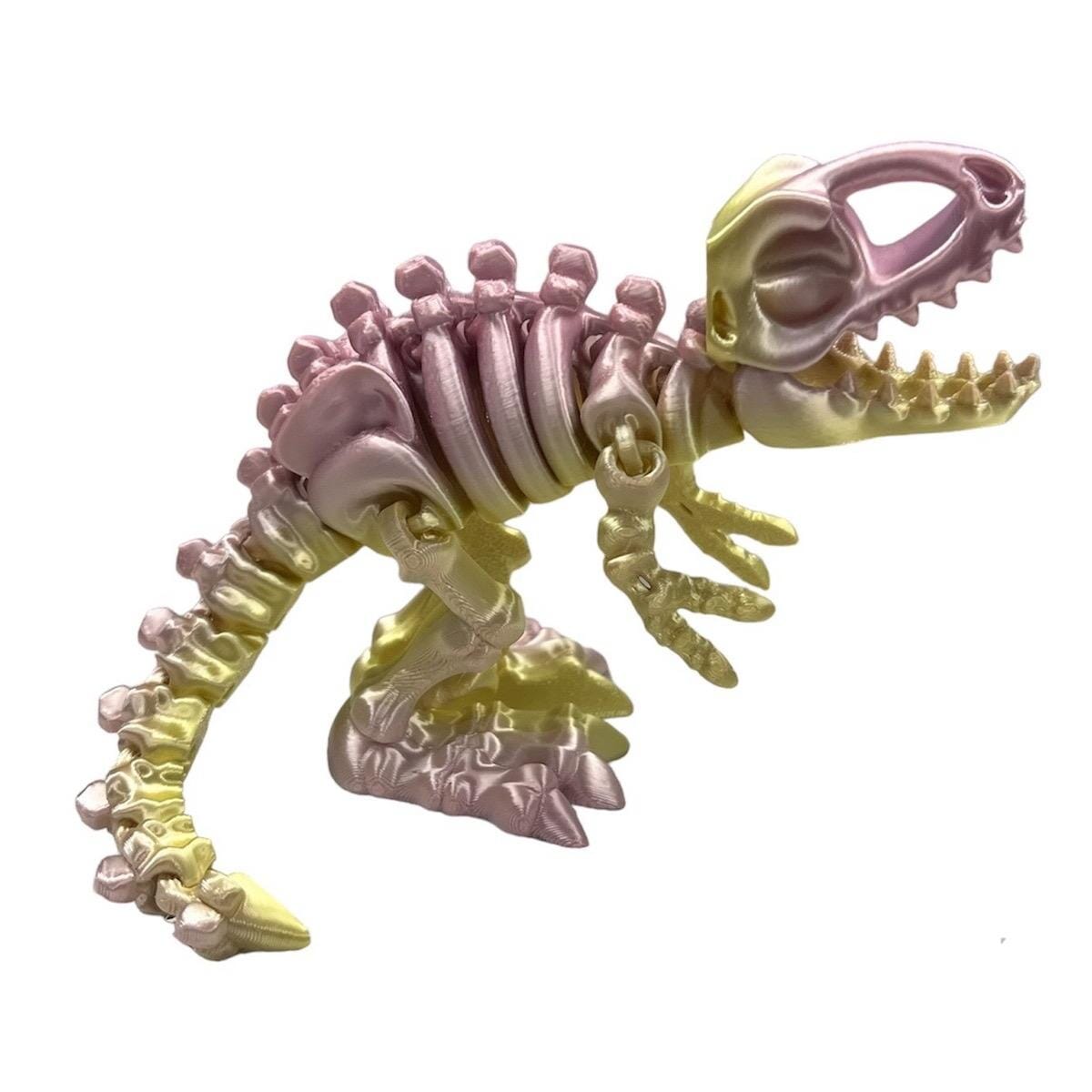 Flexi Trex Skeleton - Articulated for Posing Flexibility, 3D Printed, Perfect for Home Decor ArticulatedSmall Pink/Yellow - Pastel