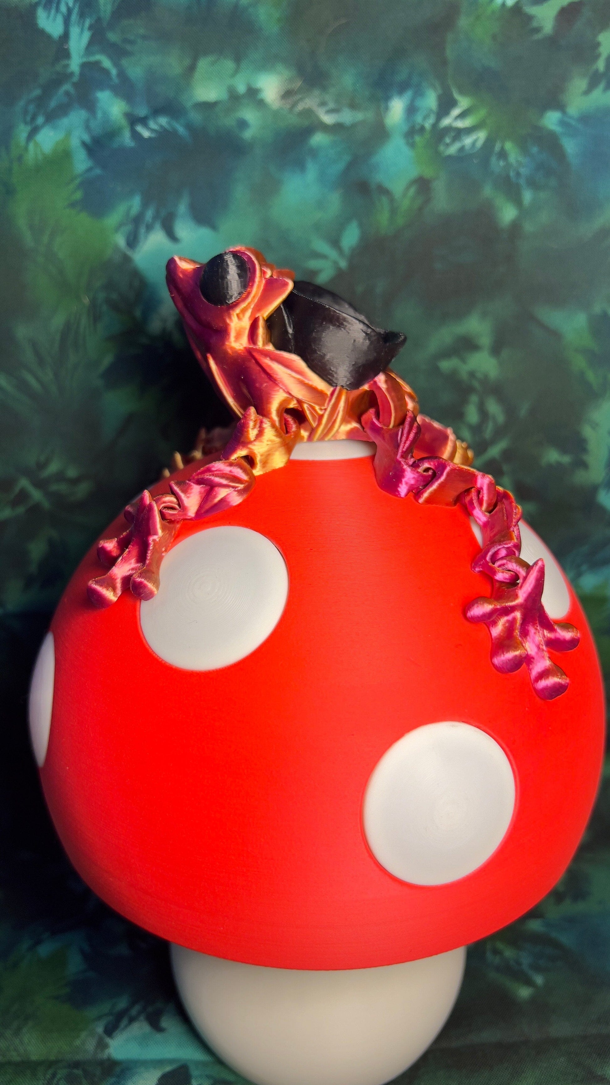 Rose Frog - 3D Printed Articulating Figurine Baby Magenta Gold - Color Shift with Black Rose