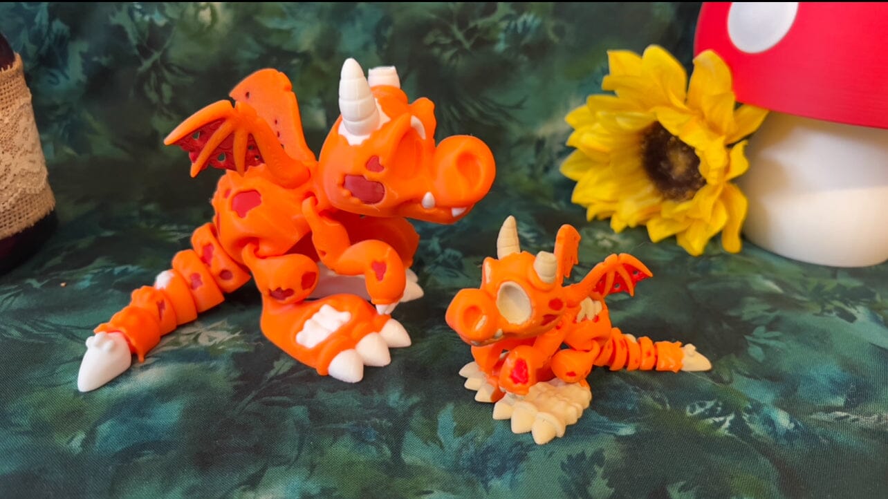 Zombie Wyvern - 3D Printed Articulated Figurine ArticulatedOrange Dragon w/Red Gore Baby