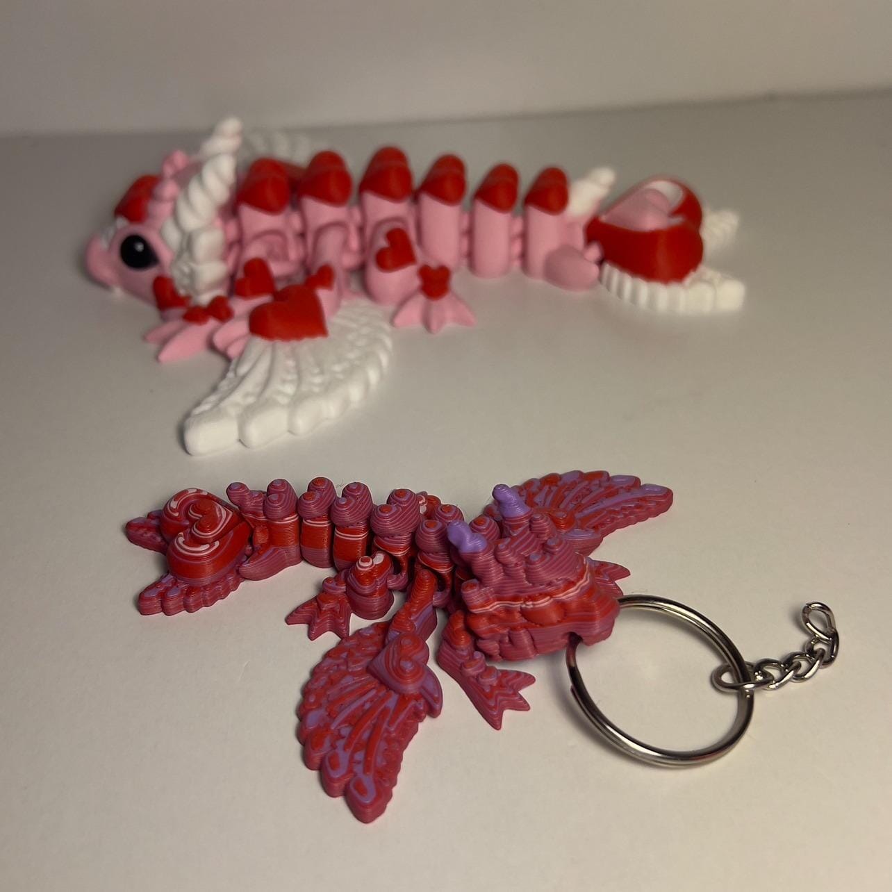 Heart Dragon - 3D Printed Figurine ArticulatedBaby - Keychain Pink - Mix 